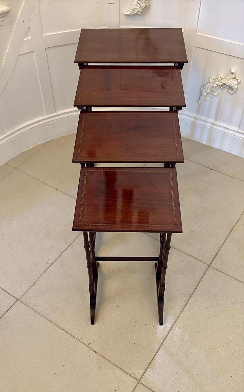 Antique Edwardian Mahogany Quartetto Nest of Tables with Satinwood Inlay - Image 12